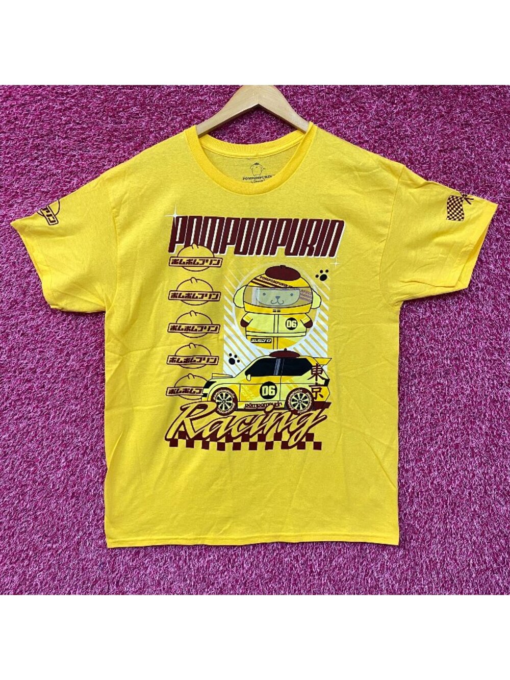 Sanrio Pompompurin Racing Kawaii Print T-Shirt Large
